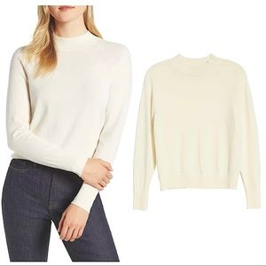 Everlane 100% Cashmere Mock Neck Sweater, Cream, XS, Hand wash, Raglan Sleeves